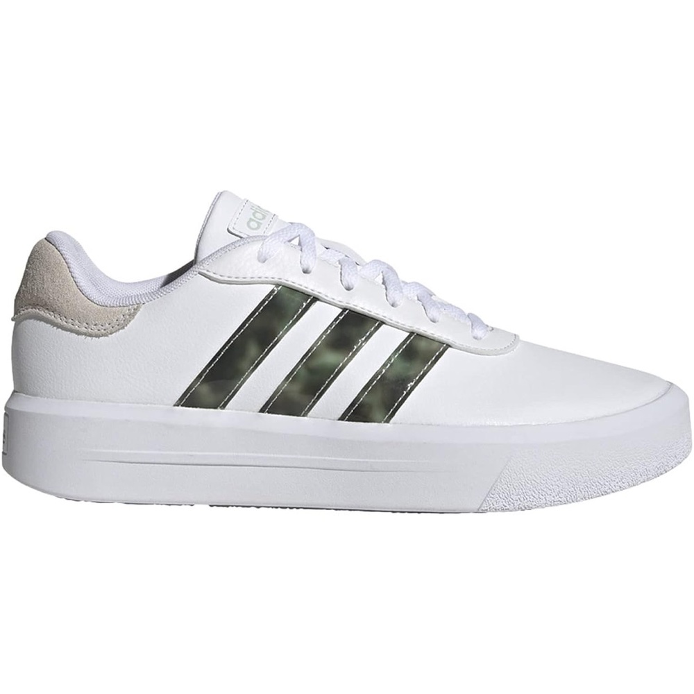 Adidas White Sneakers with Dark Green Accents